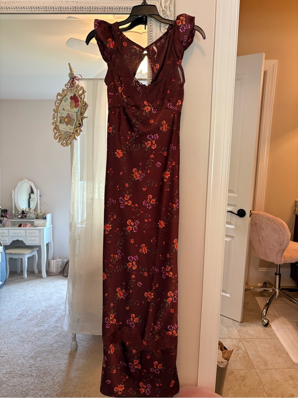 Free People Brown Floral Satin Maxi Dress